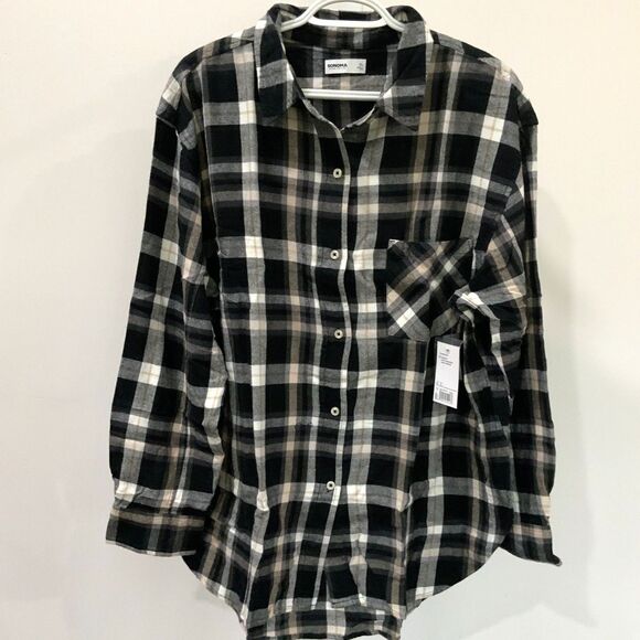 NWT! Black,White,Grey and Tan Flannel By Sonoma in XL - Picture 1 of 9